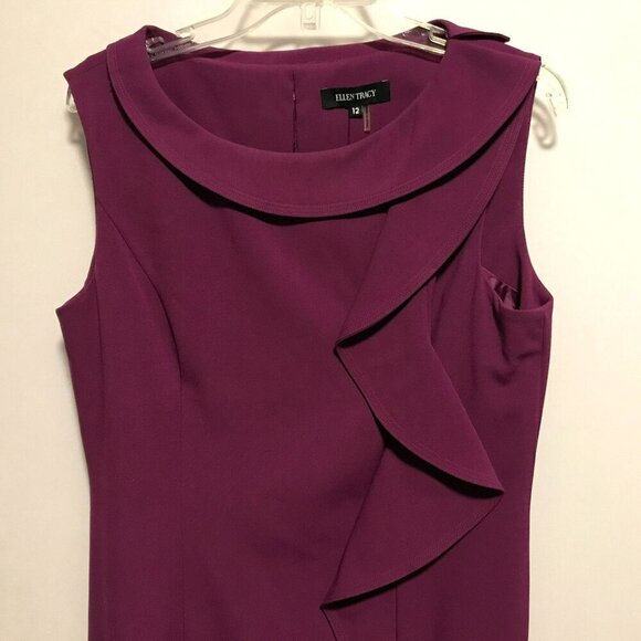 Ellen Tracy NWT Sheath Dress Fully Lined Asymmetric Front Ruffle Sz 12 in Berry - Picture 5 of 16